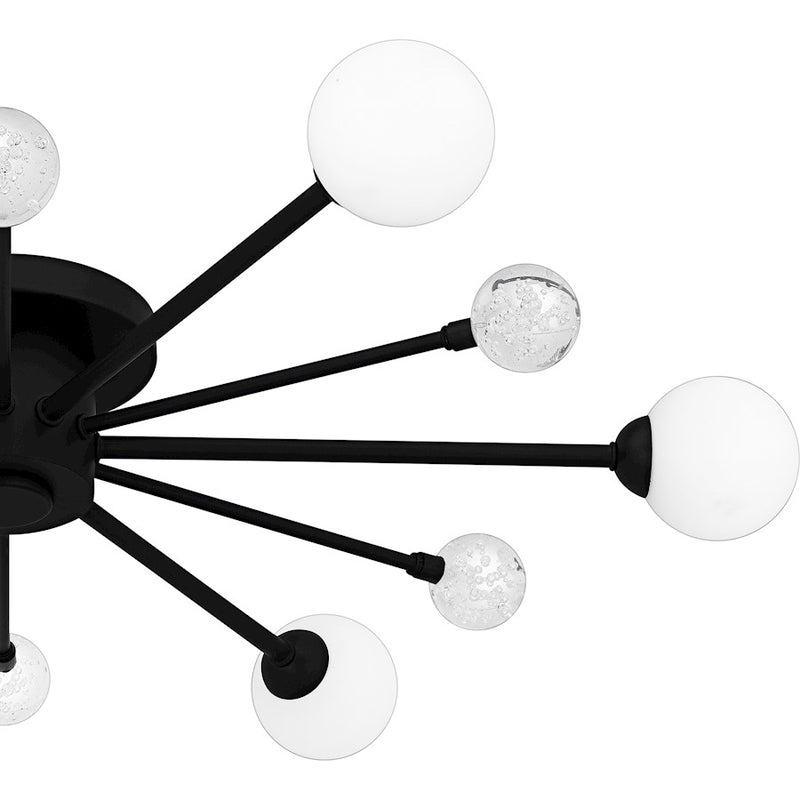 Quoizel Combe 6Lt Semi-Flush, Black/Opal Etched, Crystal/Bubble