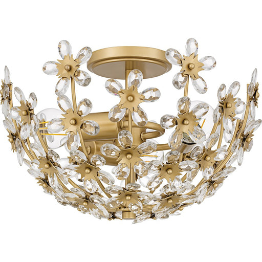 Quoizel Rosemary 3Lt Semi-Flush Mount, Soft Gold/Clear Crystal