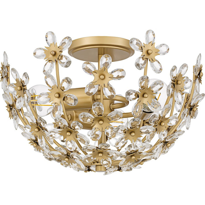 Quoizel Rosemary 3Lt Semi-Flush Mount, Soft Gold/Clear Crystal