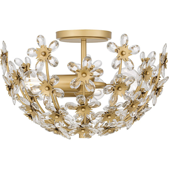 Quoizel Rosemary 3Lt Semi-Flush Mount, Soft Gold/Clear Crystal