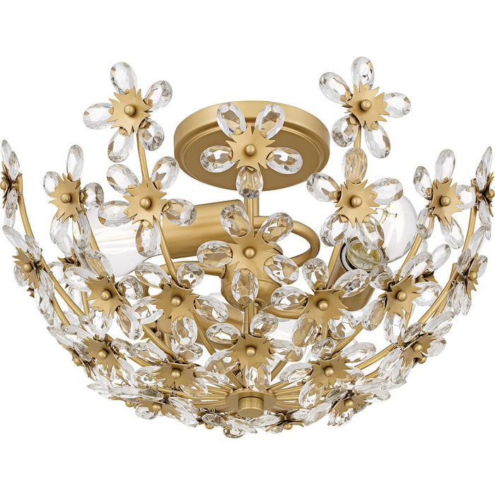Quoizel Rosemary 3Lt Semi-Flush Mount, Soft Gold/Clear Crystal