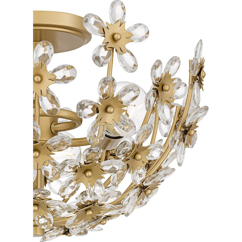 Quoizel Rosemary 3Lt Semi-Flush Mount, Soft Gold/Clear Crystal