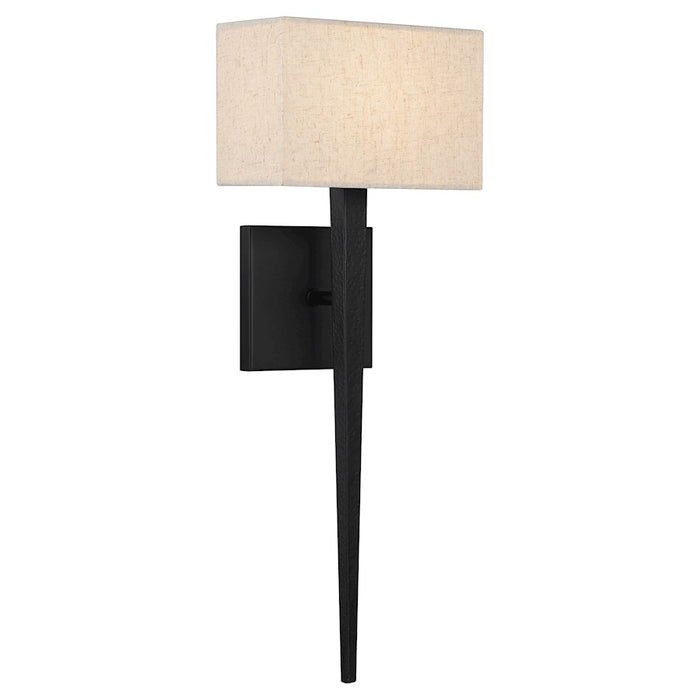 Quoizel Rochell 1 Light Wall Sconce, Matte Black/Off White Fabric