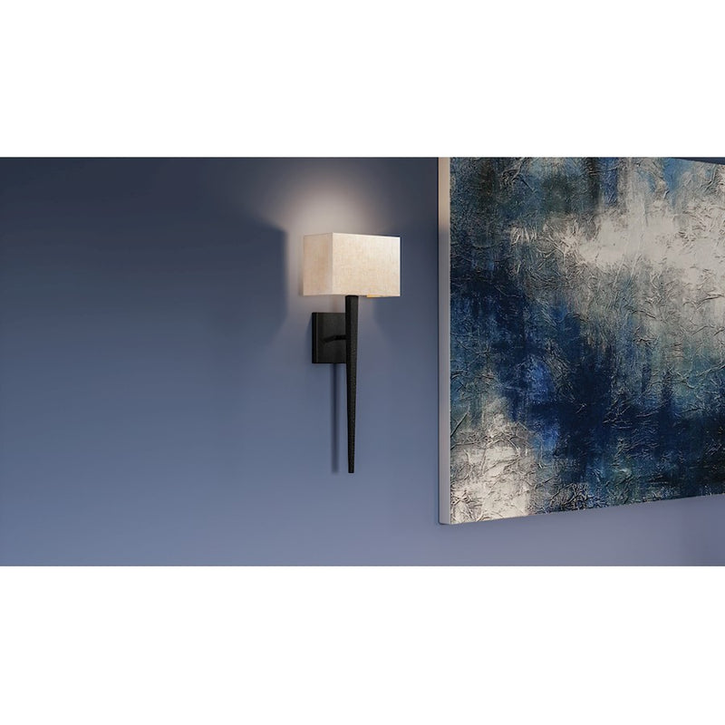 Quoizel Rochell 1 Light Wall Sconce, Matte Black/Off White Fabric