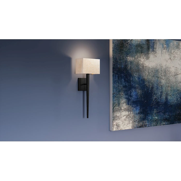 Quoizel Rochell 1 Light Wall Sconce, Matte Black/Off White Fabric