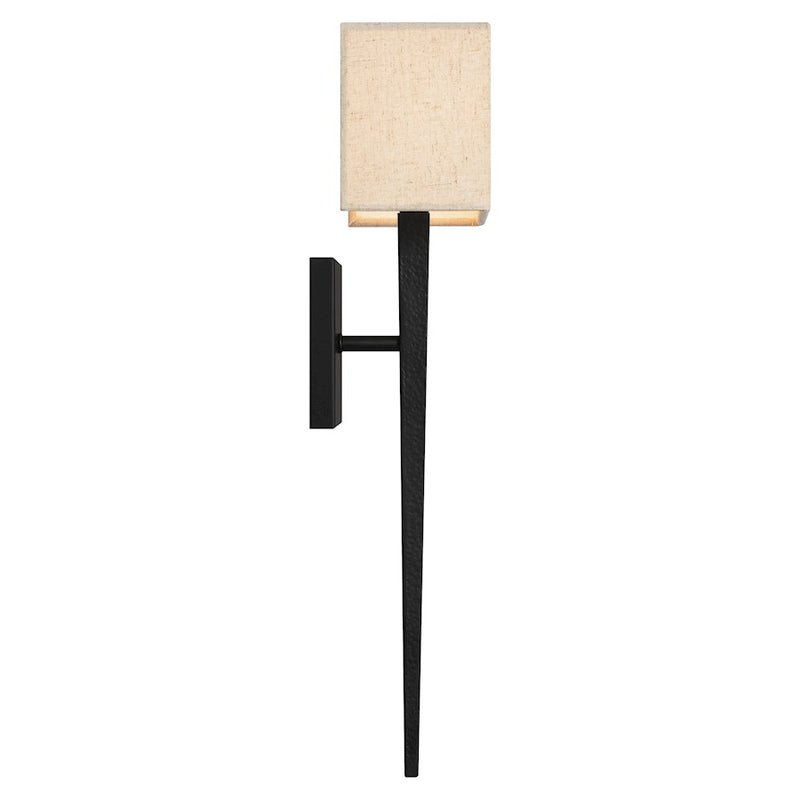 Quoizel Rochell 1 Light Wall Sconce, Matte Black/Off White Fabric