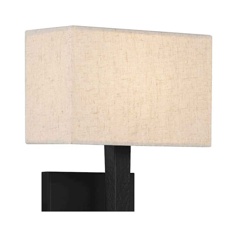 Quoizel Rochell 1 Light Wall Sconce, Matte Black/Off White Fabric