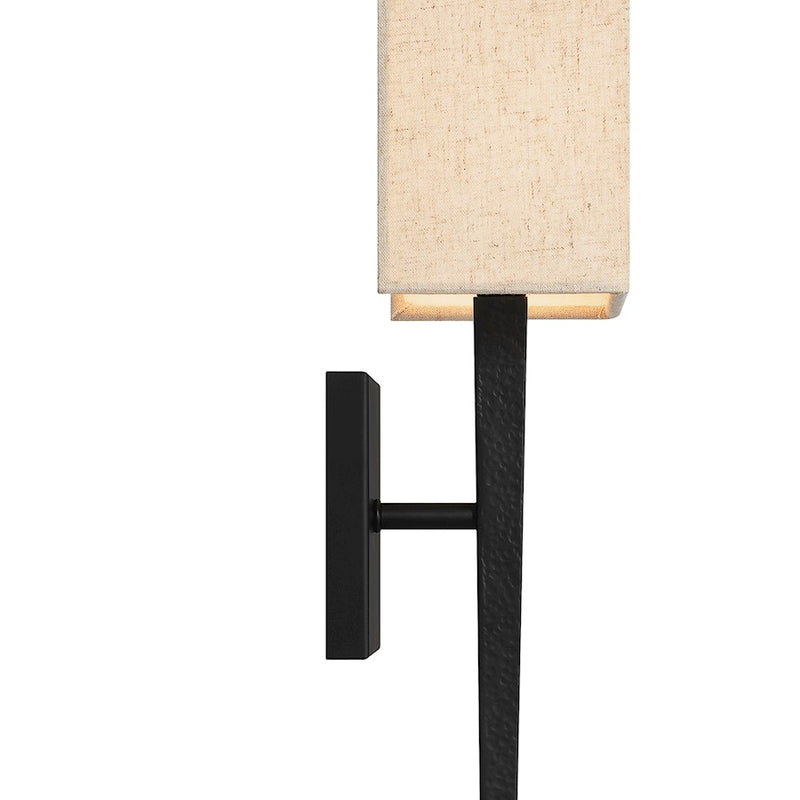 Quoizel Rochell 1 Light Wall Sconce, Matte Black/Off White Fabric