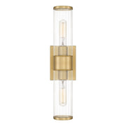 Quoizel Nova 2 Light Wall Sconce, Aged Brass/Clear Ribbed Glass