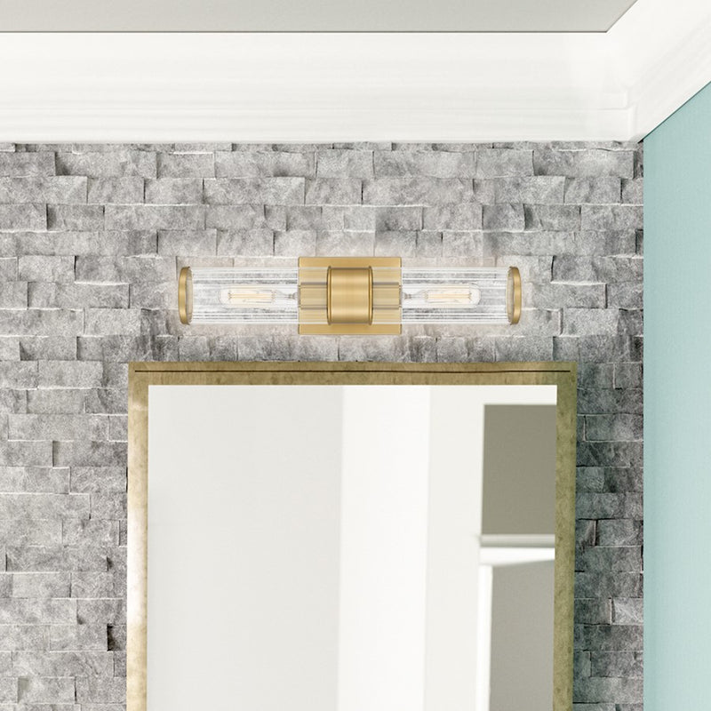 Quoizel Nova 2 Light Wall Sconce, Aged Brass/Clear Ribbed Glass