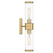 Quoizel Nova 2 Light Wall Sconce, Aged Brass/Clear Ribbed Glass