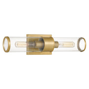 Quoizel Nova 2 Light Wall Sconce, Aged Brass/Clear Ribbed Glass