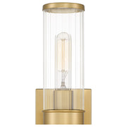 Quoizel Nova 2 Light Wall Sconce, Aged Brass/Clear Ribbed Glass