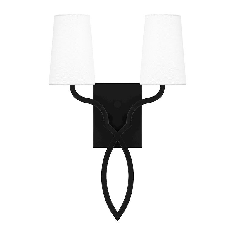Quoizel O'Hare 2 Light Wall Sconce, Matte Black/White Linen