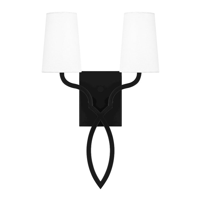 Quoizel O'Hare 2 Light Wall Sconce, Matte Black/White Linen