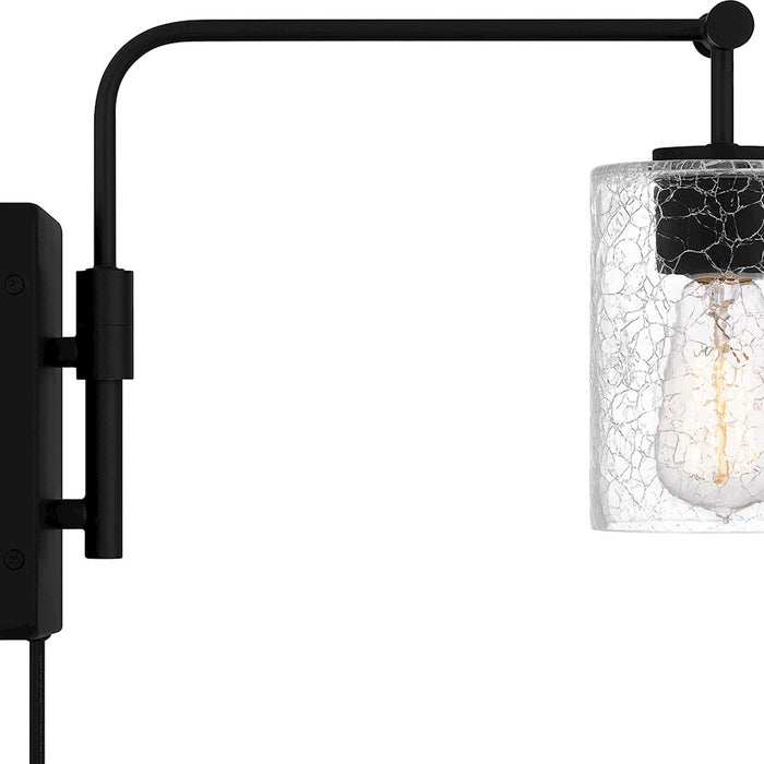 Quoizel Wood 1 Light Wall Sconce, Matte Black/Clear Crackle