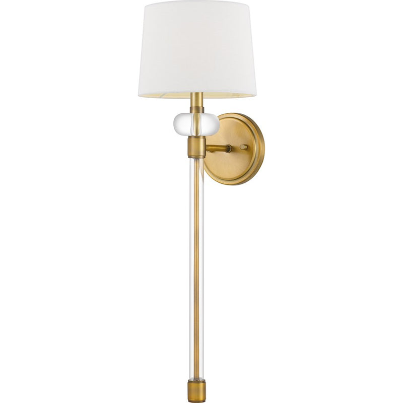 Quoizel Barbour 26.5in 1-Light Wall Sconce | Craftsman Weathered Brass and White Linen | Bedroom & Hallway | 8 x 9 x 26.5 in | Model QW4071WS