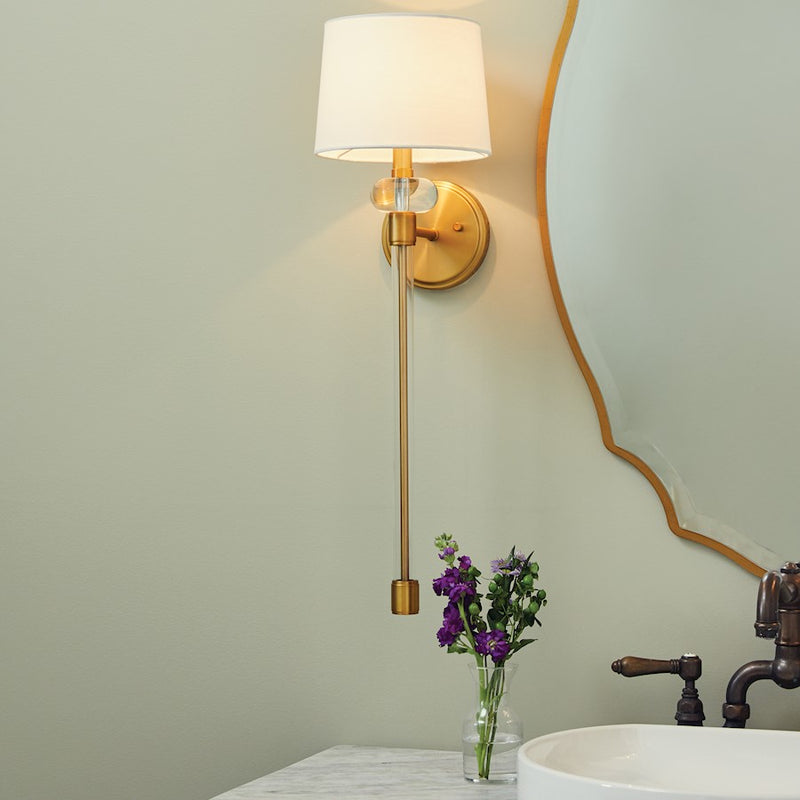 Quoizel Barbour 26.5in 1-Light Wall Sconce | Craftsman Weathered Brass and White Linen | Bedroom & Hallway | 8 x 9 x 26.5 in | Model QW4071WS