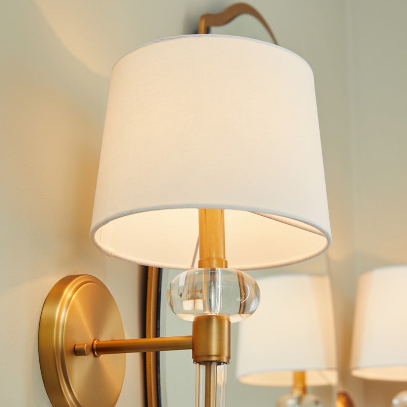 Quoizel Barbour 26.5in 1-Light Wall Sconce | Craftsman Weathered Brass and White Linen | Bedroom & Hallway | 8 x 9 x 26.5 in | Model QW4071WS