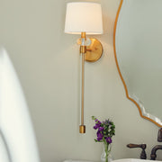 Quoizel Barbour 26.5in 1-Light Wall Sconce | Craftsman Weathered Brass and White Linen | Bedroom & Hallway | 8 x 9 x 26.5 in | Model QW4071WS