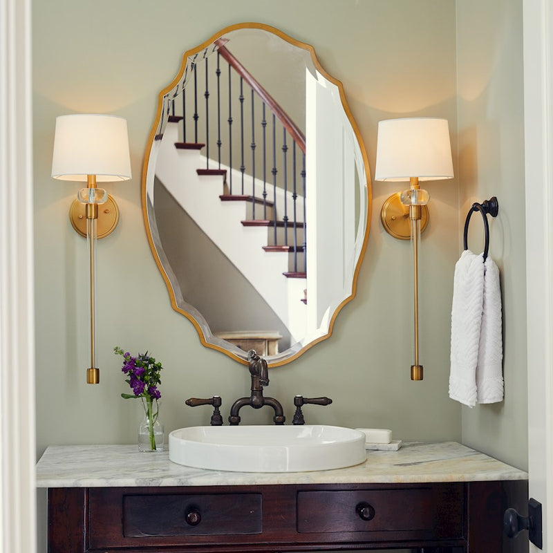 Quoizel Barbour 26.5in 1-Light Wall Sconce | Craftsman Weathered Brass and White Linen | Bedroom & Hallway | 8 x 9 x 26.5 in | Model QW4071WS
