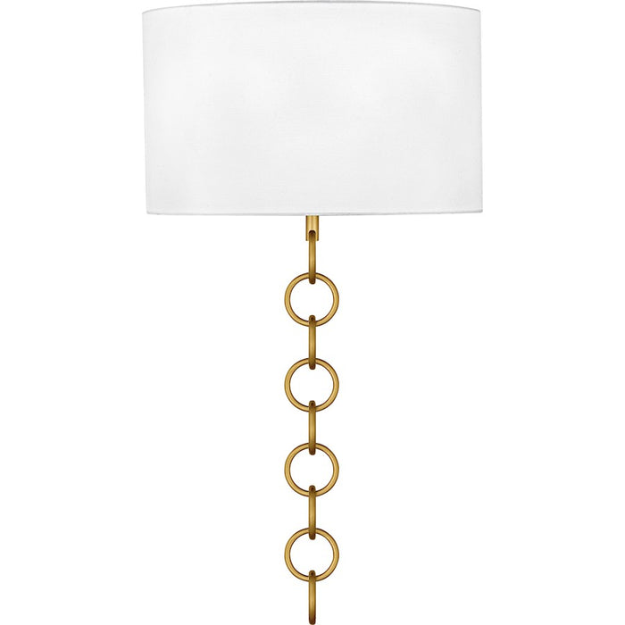Quoizel Baynes 2Light Wall Sconce, Brushed Gold/White Fabric