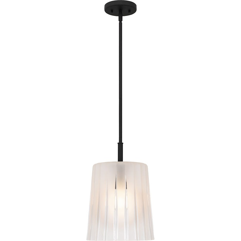 Quoizel Gray 1Lt Mini Pendant, Black/Clear Ribbed Sandblasted