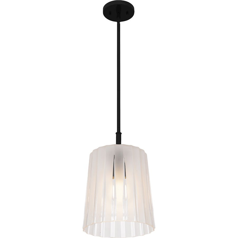 Quoizel Gray 1Lt Mini Pendant, Black/Clear Ribbed Sandblasted