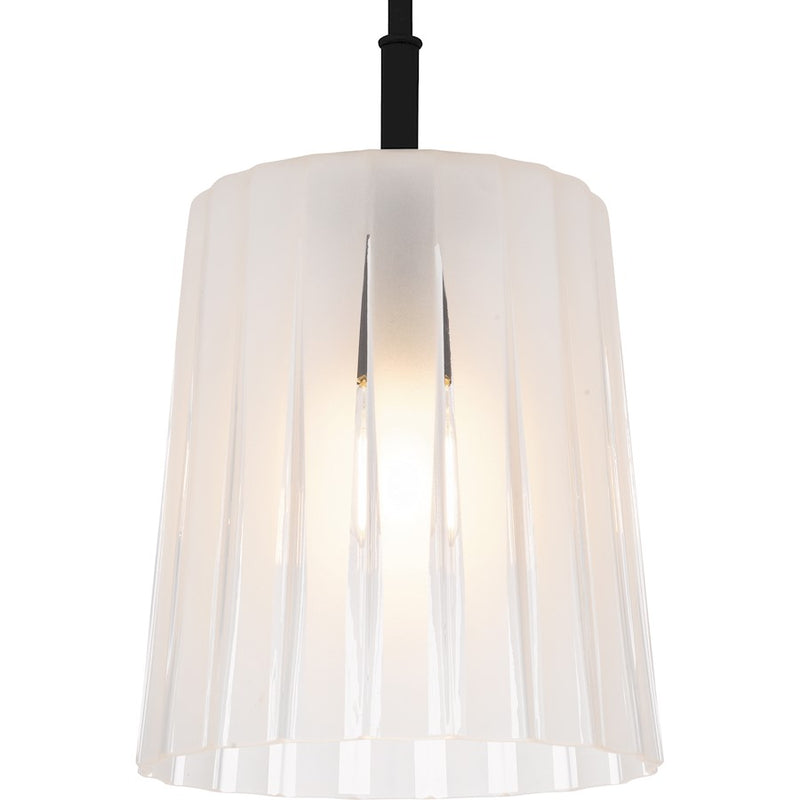 Quoizel Gray 1Lt Mini Pendant, Black/Clear Ribbed Sandblasted