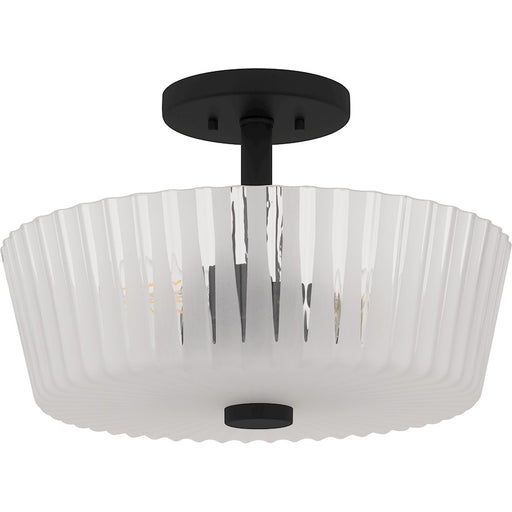 Quoizel Gray 3Lt Semi-Flush Mount, Black/Clear Ribbed Sandblasted