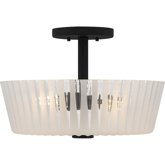 Quoizel Gray 3Lt Semi-Flush Mount, Black/Clear Ribbed Sandblasted