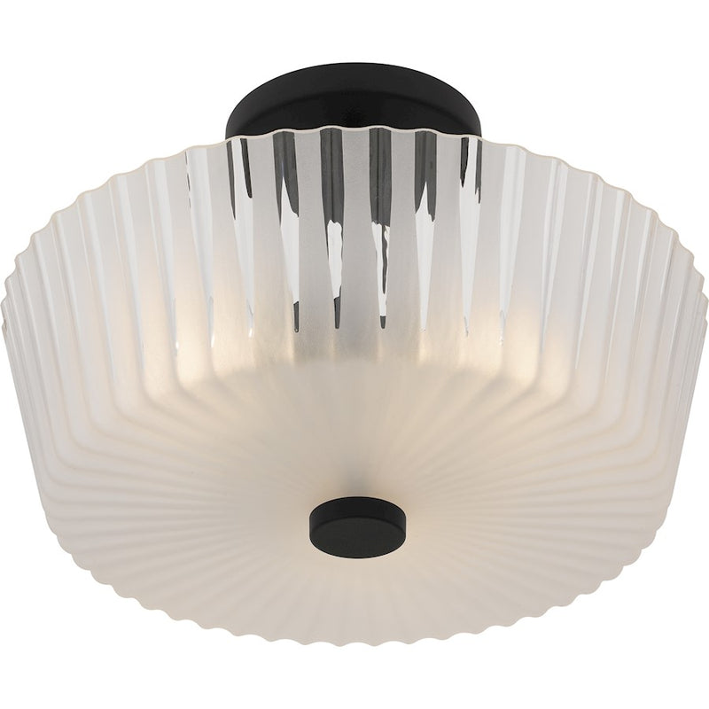 Quoizel Gray 3Lt Semi-Flush Mount, Black/Clear Ribbed Sandblasted