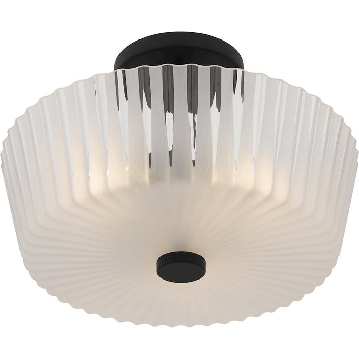 Quoizel Gray 3Lt Semi-Flush Mount, Black/Clear Ribbed Sandblasted