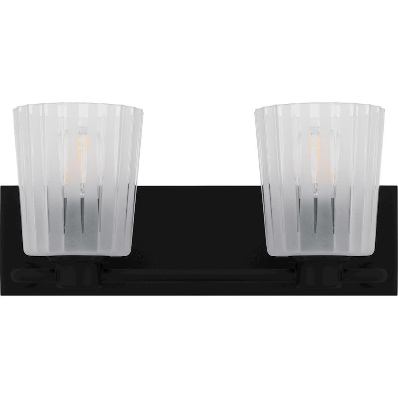 Quoizel Gray 2Lt Bath Light, Black/Clear Ribbed Sandblasted