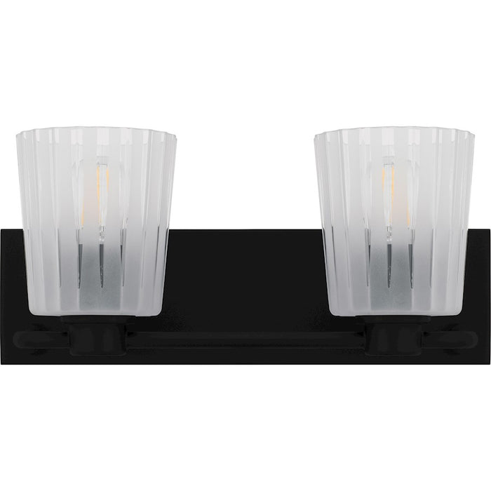 Quoizel Gray 2Lt Bath Light, Black/Clear Ribbed Sandblasted