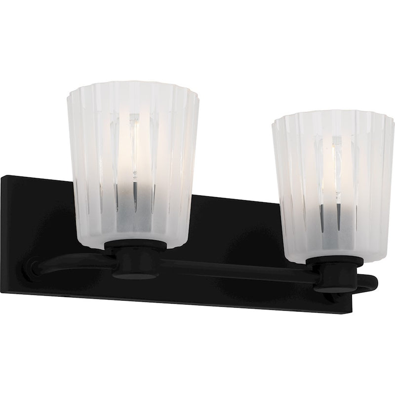 Quoizel Gray 2Lt Bath Light, Black/Clear Ribbed Sandblasted