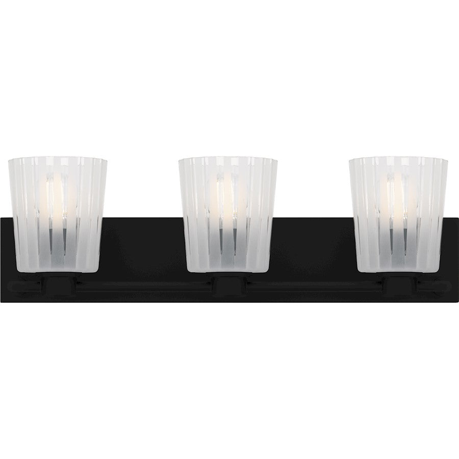 Quoizel Gray 3Lt Bath Light, Black/Clear Ribbed Sandblasted - RAY8624MBK