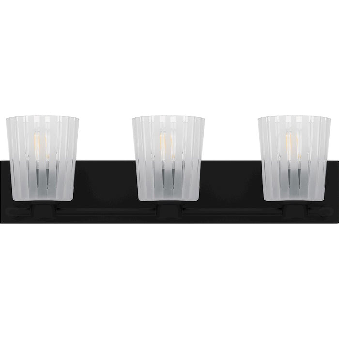 Quoizel Gray 3Lt Bath Light, Black/Clear Ribbed Sandblasted