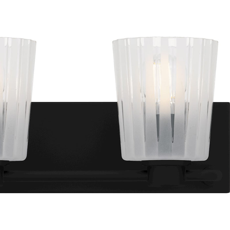 Quoizel Gray 3Lt Bath Light, Black/Clear Ribbed Sandblasted