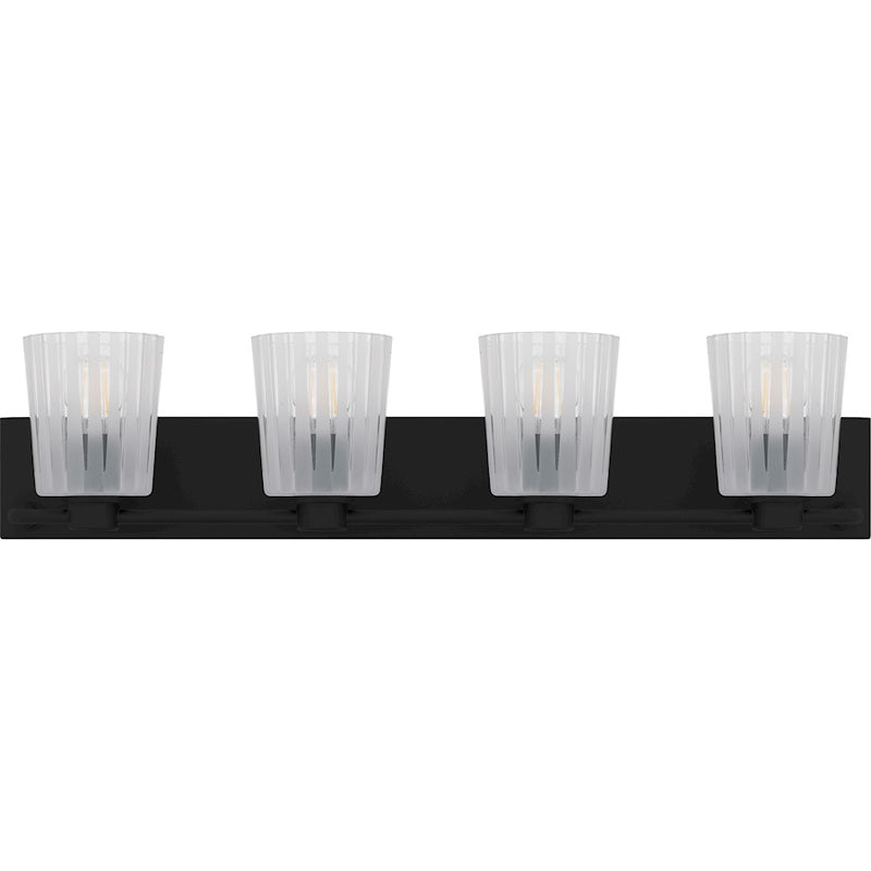 Quoizel Gray 4Lt Bath Light, Black/Clear Ribbed Sandblasted