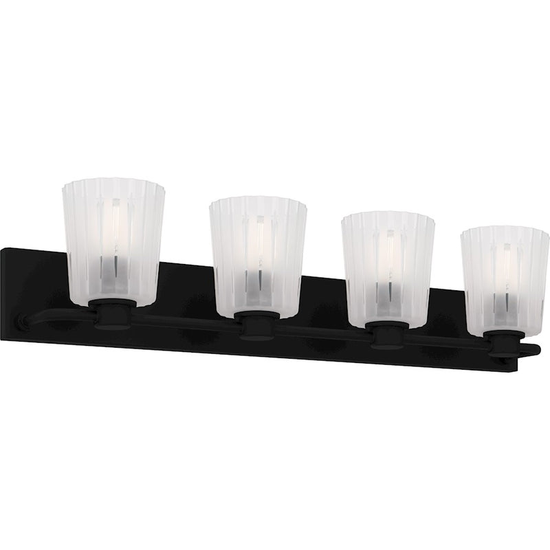 Quoizel Gray 4Lt Bath Light, Black/Clear Ribbed Sandblasted