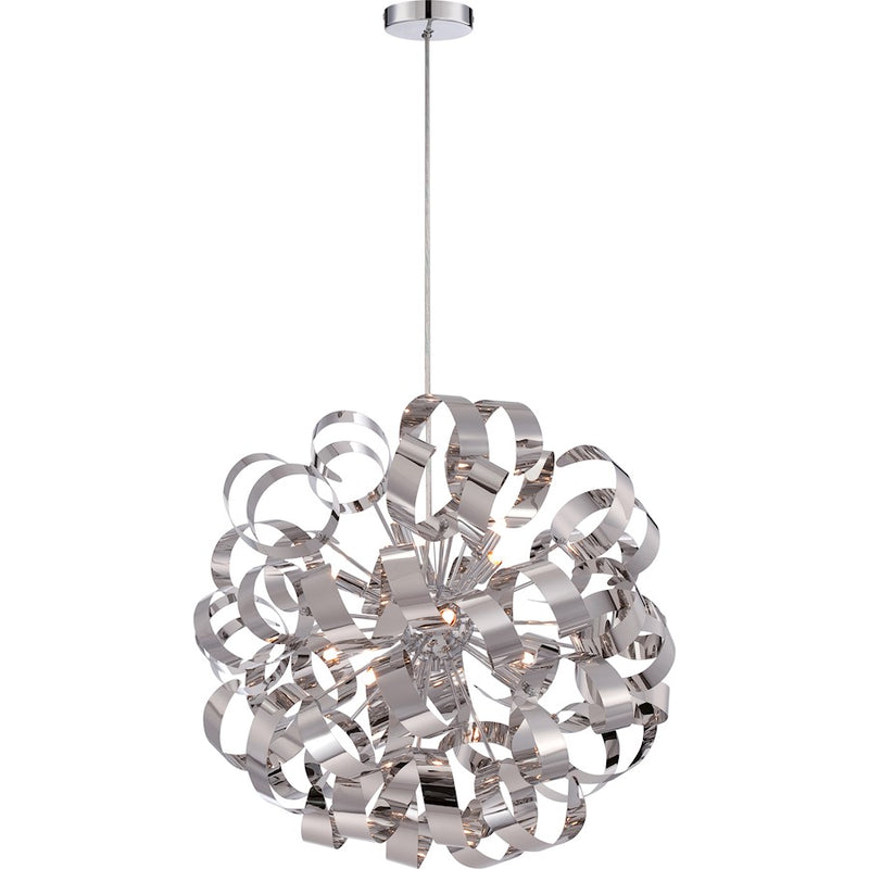 Quoizel Ribbons 23in 12-Light Pendant | Modern Polished Chrome Steel | Dining Room & Foyer | 23 x 23 x 23 in | Model RBN2823C