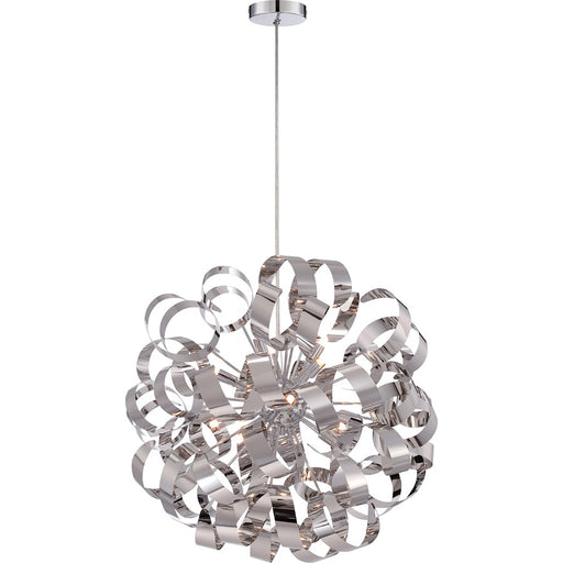 Quoizel Ribbons 23in 12-Light Pendant | Modern Polished Chrome Steel | Dining Room & Foyer | 23 x 23 x 23 in | Model RBN2823C