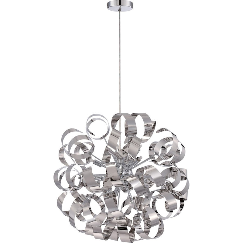 Quoizel Ribbons 23in 12-Light Pendant | Modern Polished Chrome Steel | Dining Room & Foyer | 23 x 23 x 23 in | Model RBN2823C