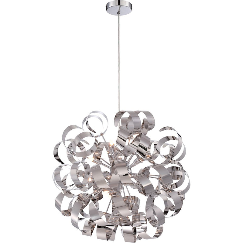Quoizel Ribbons 23in 12-Light Pendant | Modern Polished Chrome Steel | Dining Room & Foyer | 23 x 23 x 23 in | Model RBN2823C