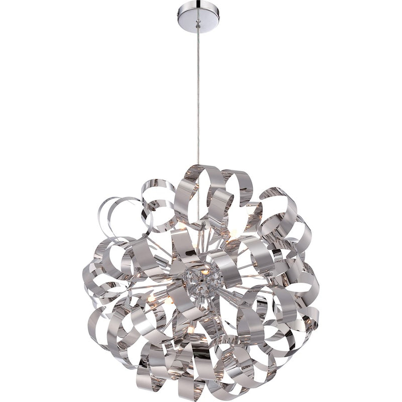Quoizel Ribbons 23in 12-Light Pendant | Modern Polished Chrome Steel | Dining Room & Foyer | 23 x 23 x 23 in | Model RBN2823C