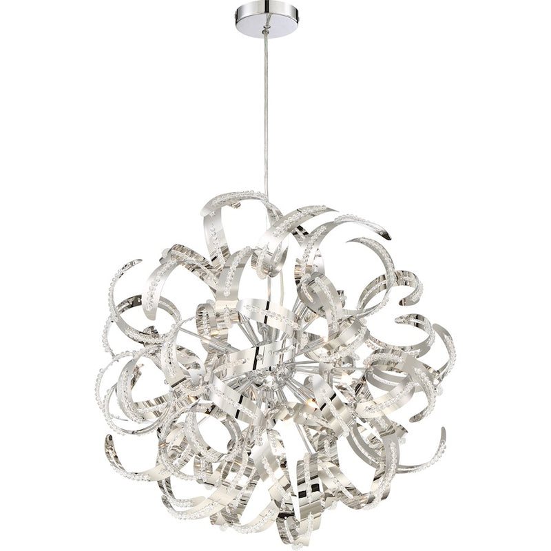 Quoizel Ribbons 23in 12-Light Pendant | Modern Crystal Chrome Steel | Dining Room & Foyer | 23 x 23 x 23 in | Model RBN2823CRC