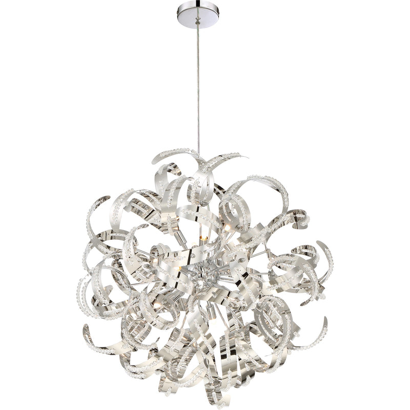 Quoizel Ribbons 23in 12-Light Pendant | Modern Crystal Chrome Steel | Dining Room & Foyer | 23 x 23 x 23 in | Model RBN2823CRC