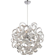 Quoizel Ribbons 15in 1-Light Pendant | Contemporary Chrome and White Etched Glass | Kitchen Island & Dining Room | 15 x 22 x 15 in | Model RBN2823MN