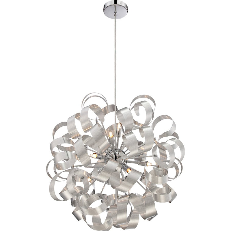 Quoizel Ribbons 15in 1-Light Pendant | Contemporary Chrome and White Etched Glass | Kitchen Island & Dining Room | 15 x 22 x 15 in | Model RBN2823MN